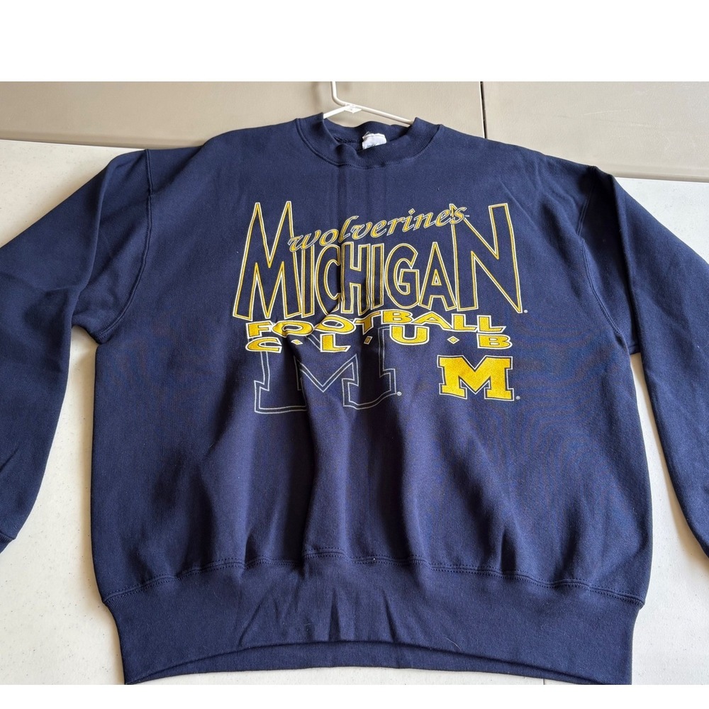 Vintage Salem Sportswear Michigan Wolverines Football Sweatshirt Blue L